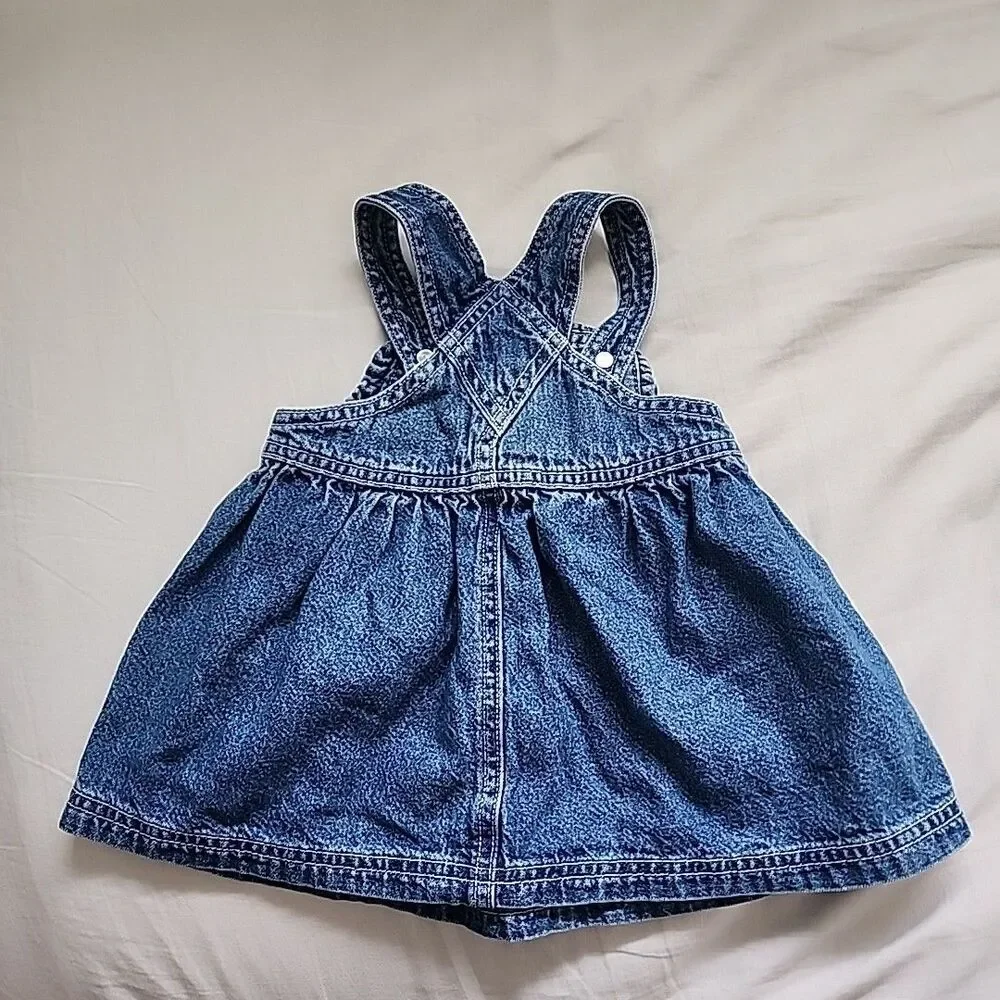 Vintage Gymboree Jean Jumper Dress Size 3-6 Mo Blue Embroidered Denim 90's